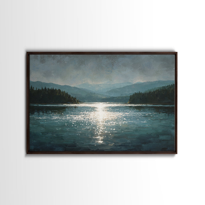 Mountain Lake with Sparkling Reflections Canvas Print, Impressionist Art, Landscape Art, Living Room Decor, Impression, IMP-3x2-52