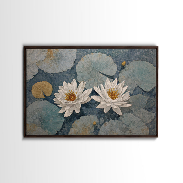 Water Lilies Floating on a Sunlit Pond Canvas Print, Impressionist Art, Modern Decor, Living Room Decor, Fine Art, Impression, IMP-3x2-53
