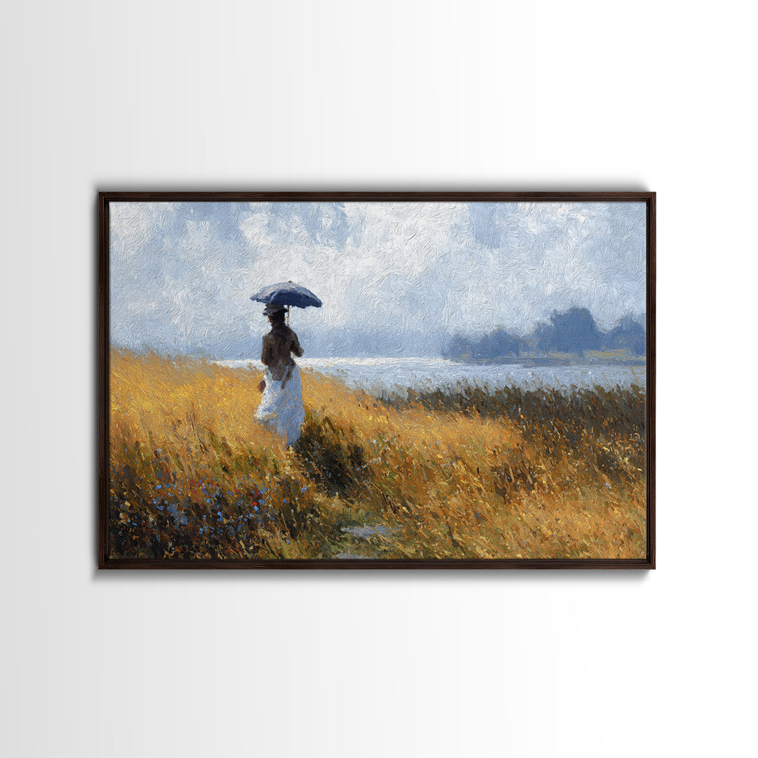 Woman with Parasol in Breezy Meadow Canvas Print, Impressionist Art, Horizontal Wall Art, Living Room Decor, Impression, IMP-3x2-55