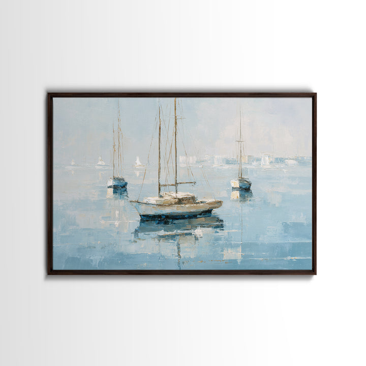 Sailboats on a Bright Sparkling Harbor Canvas Print, Impressionist Art, Living Room Art, Living Room Decor, Oil Painting, IMP-3x2-61