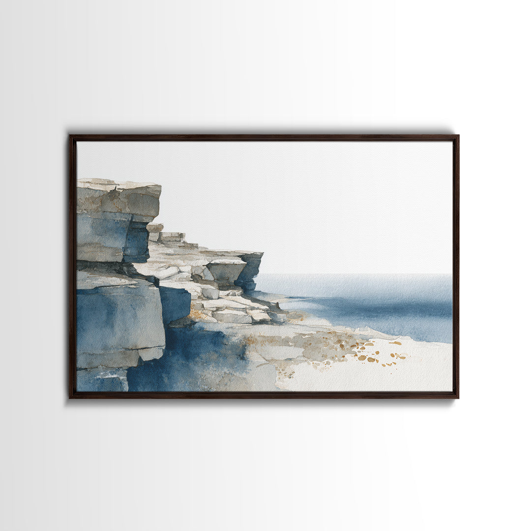 Soft Seaside Cliffs Framed Canvas Print, Impressionist Art, Modern Art, Living Room Decor, Impression, Statement Artwork, IMP-3x2-9