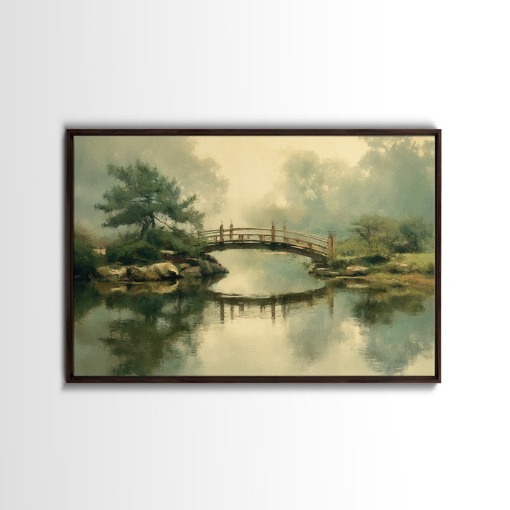 Water Garden Bridge Canvas Print, Impressionist Art, Landscape Art, Living Room Decor, Fine Art, Impression, Textured Painting, IMP-3x2-94