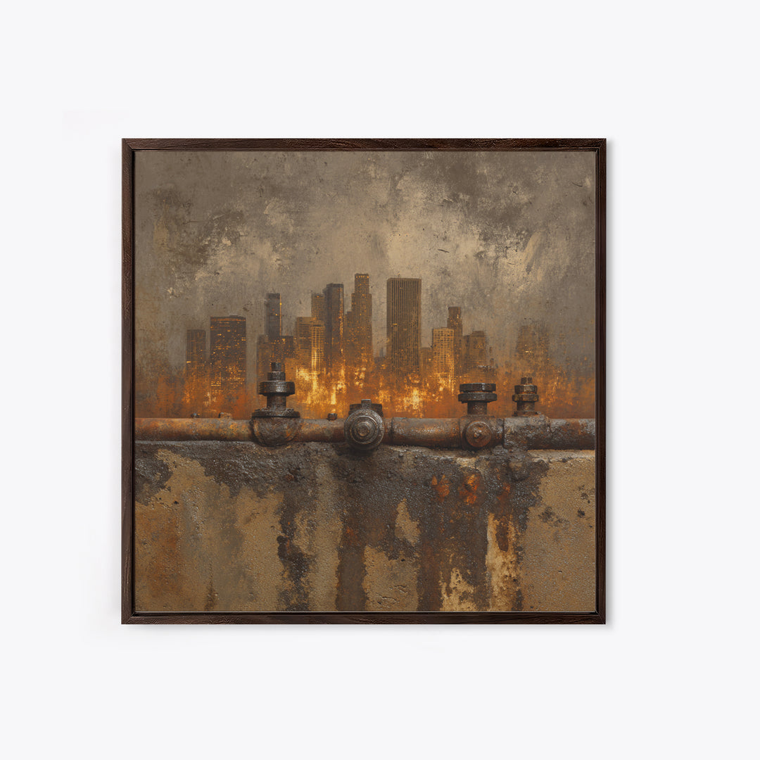 Industrial City Skyline Framed Canvas Print, Industrial Art, Art, Living Room Decor, Fine Art, Foundry, Printable Art, IND-1x1-12