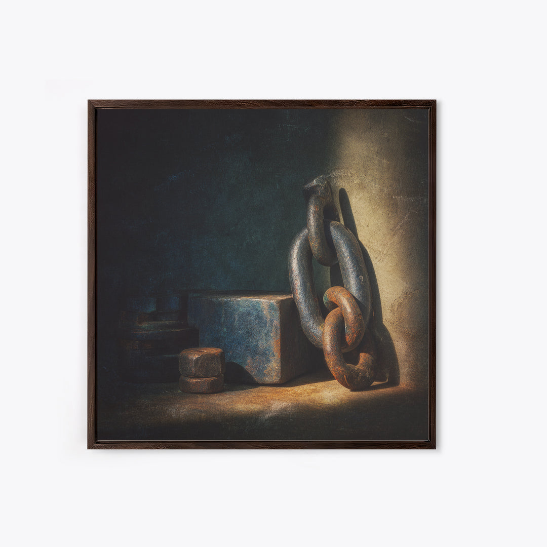 Chain and Hook Still Life Framed Canvas Print, Industrial Art, Printable Art, Living Room Decor, Watercolor Art, Foundry, IND-1x1-16