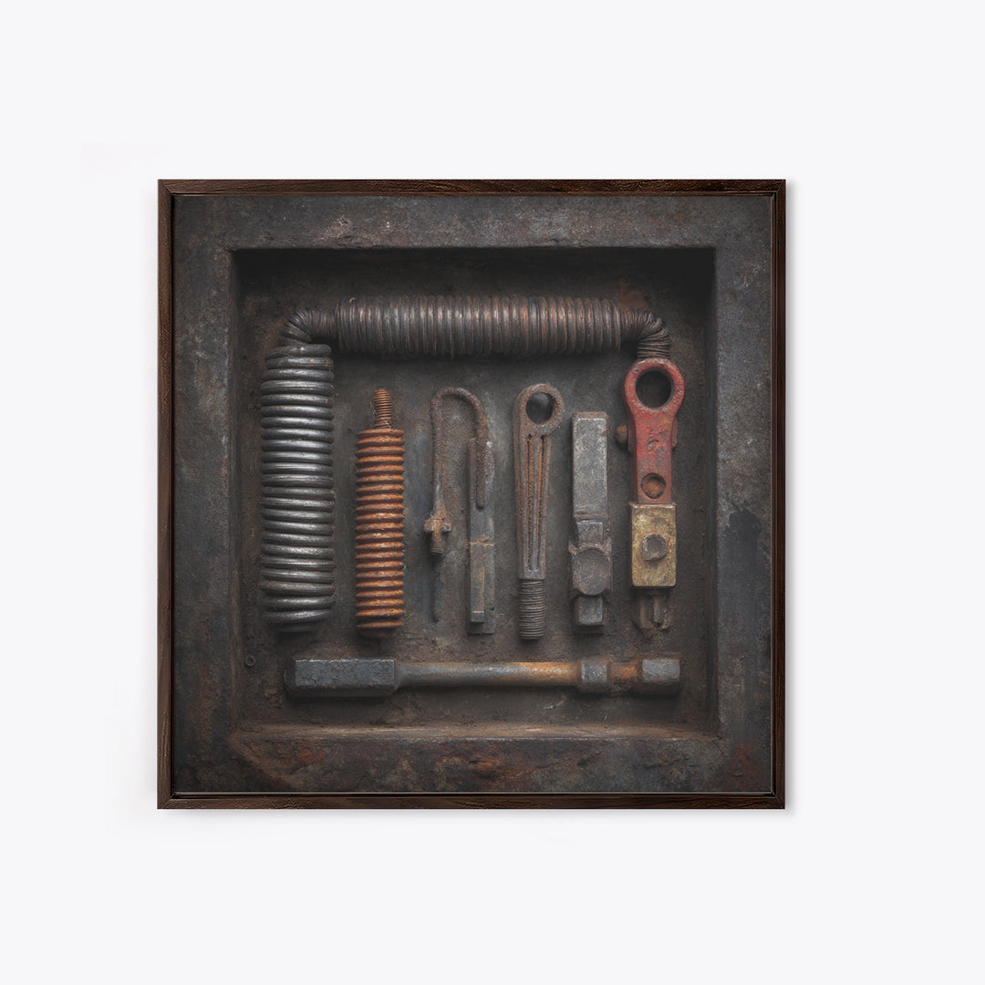 Copper Wire Coil and Tools Composition Canvas Print, Industrial Art, Decor, Living Room Decor, Fine Art, Foundry, Metal Art, IND-1x1-20