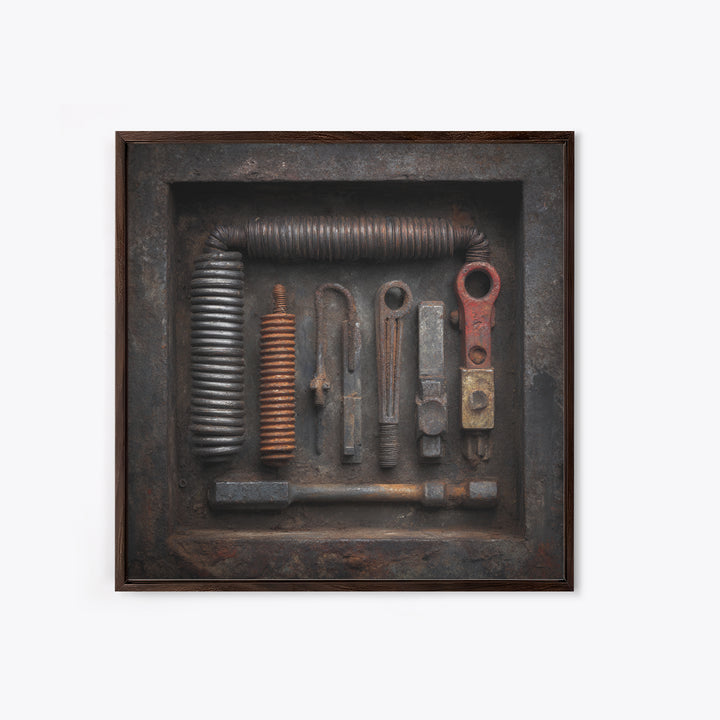 Copper Wire Coil and Tools Composition Canvas Print, Industrial Art, Decor, Living Room Decor, Fine Art, Foundry, Metal Art, IND-1x1-20