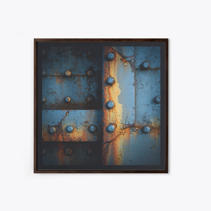 Riveted Metal Panel Texture Study Canvas Print, Industrial Art, Steampunk Decor, Living Room Decor, Oil Painting, Foundry, IND-1x1-22