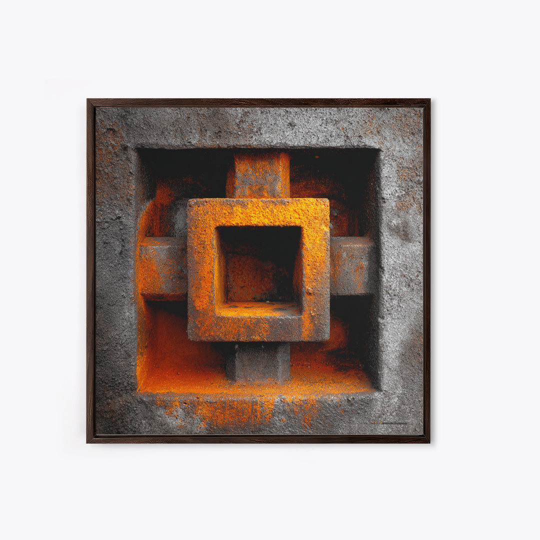 Abstract Smoke and Steel Shapes Framed Canvas Print, Industrial Art, Living Room Art, Living Room Decor, Abstract Art, Foundry, IND-1x1-24