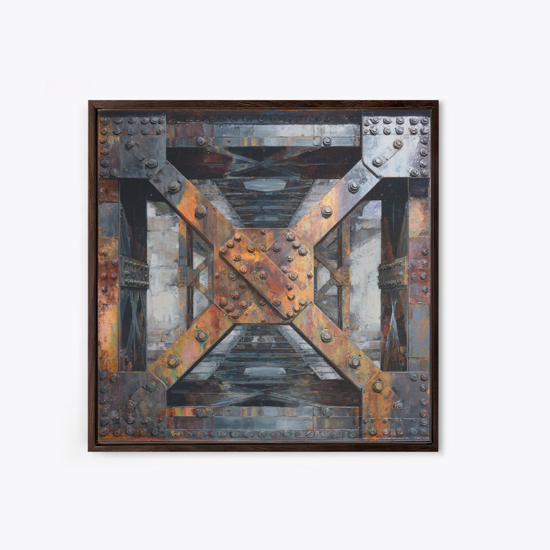 Steel Bridge Truss Framed Canvas Print, Industrial Art, Abstract Painting, Living Room Decor, Fine Art, Foundry, Neutral Decor, IND-1x1-27