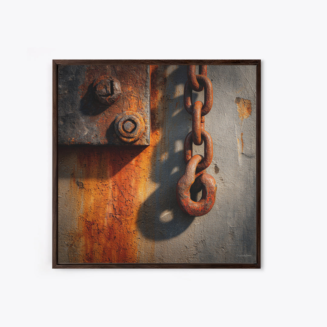 Chain and Hook Still Life Framed Canvas Print, Industrial Art, Room Decor, Living Room Decor, Fine Art, Foundry, Printables, IND-1x1-40
