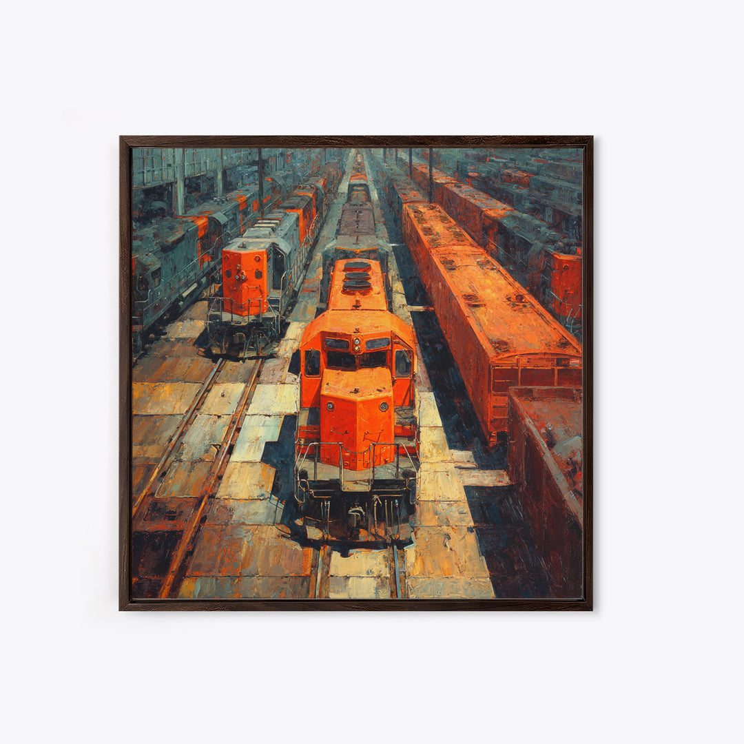 Urban Rail Yard Canvas Print, Industrial Art, Living Room Decor, Watercolor Art, Foundry, Abstract Art, Textured Wall Art, IND-1x1-45