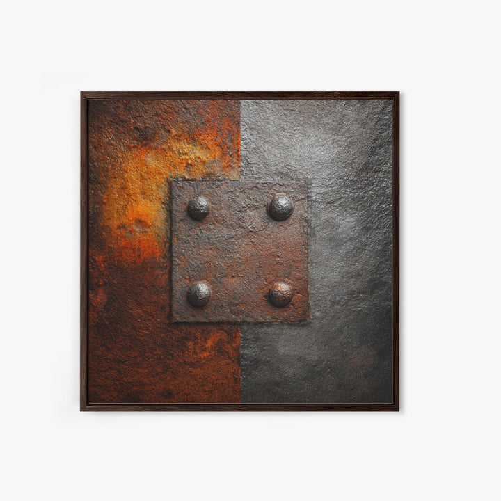 Riveted Metal Panel Texture Study Framed Canvas Print, Industrial Art, Gallery Decor, Living Room Decor, Fine Art, Foundry, IND-1x1-46