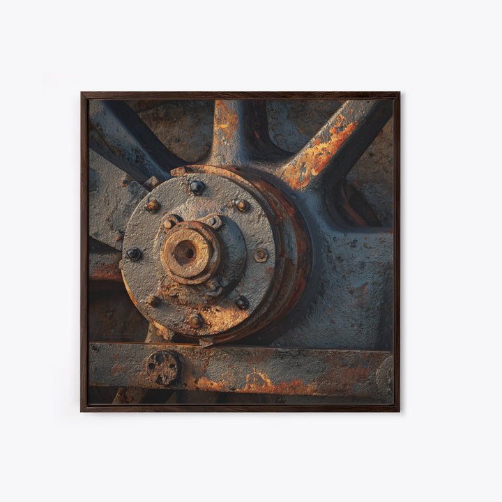 Steam Locomotive Wheel Closeup Framed Canvas Print, Industrial Art, Living Room Decor, Watercolor Art, Foundry, IND-1x1-6