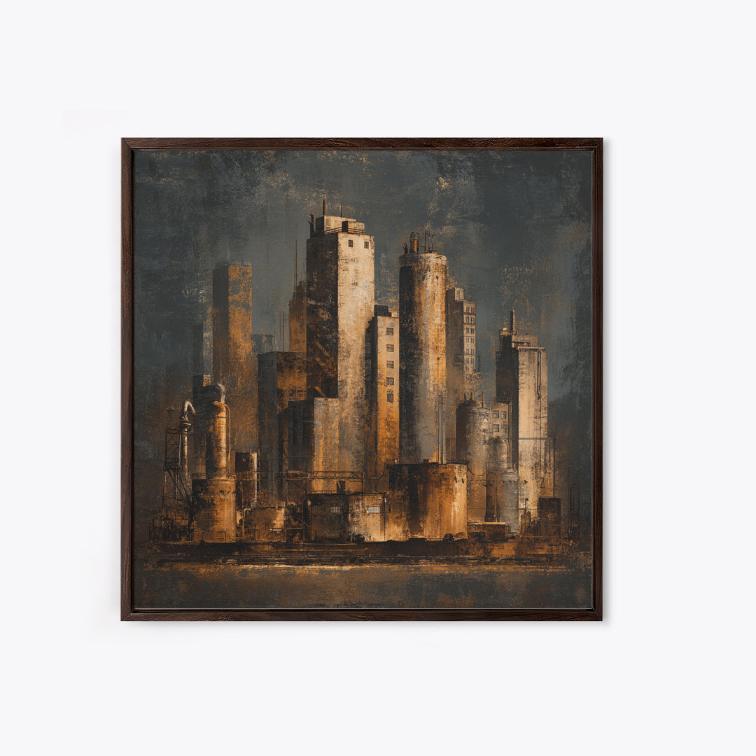 Industrial City Skyline Canvas Print, Industrial Art, Modern Art, Living Room Decor, Abstract Art, Foundry, Modern Decor, IND-1x1-60
