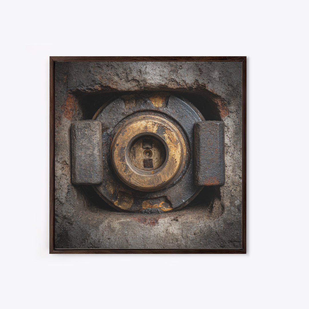 Steam Locomotive Wheel Closeup Framed Canvas Print, Industrial Art, Room Decor, Living Room Decor, Fine Art, Foundry, IND-1x1-78