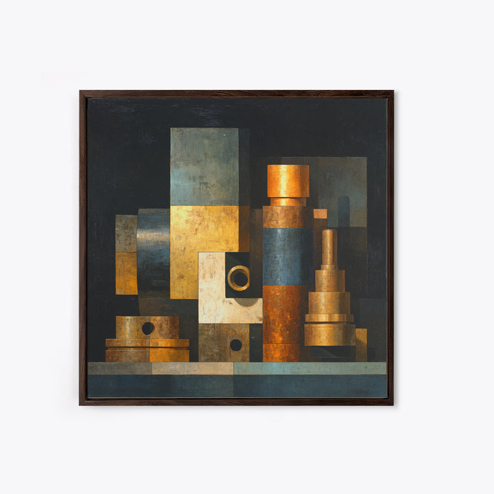 Brass Gauge and Machinery Still Life Canvas Print, Industrial Art, Decor, Living Room Decor, Foundry, Black and White Wall Art, IND-1x1-85