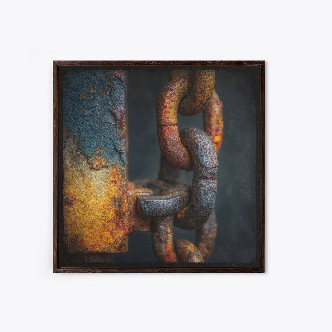 Chain and Hook Still Life Framed Canvas Print, Industrial Art, Wall Art, Living Room Decor, Fine Art, Foundry, Original Art, IND-1x1-88