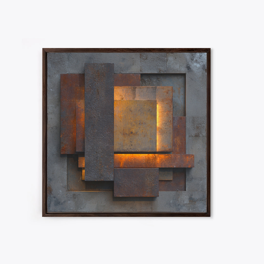 Abstract Smoke and Steel Shapes Framed Canvas Print, Industrial Art, Art Print, Living Room Decor, Abstract Art, Foundry, IND-1x1-96