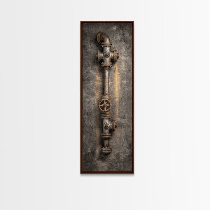 Metal Pipes and Valves as Graphic Composition Canvas Print, Industrial Art, Abstract Wall Art, Living Room Decor, Foundry, IND-1x3-44