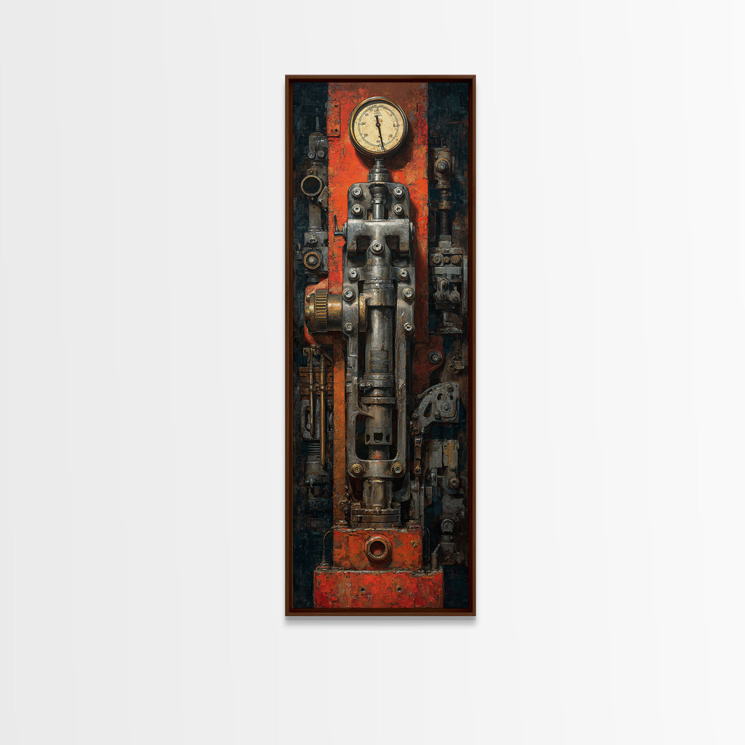 Brass Gauge and Machinery Still Life Canvas Print, Industrial Art, Textured Painting, Living Room Decor, Fine Art, Foundry, IND-1x3-49