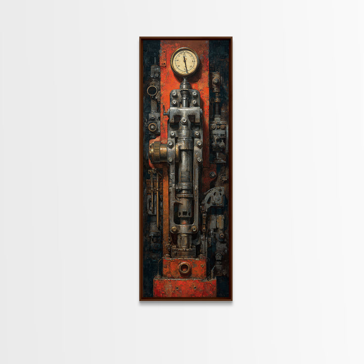 Brass Gauge and Machinery Still Life Canvas Print, Industrial Art, Textured Painting, Living Room Decor, Fine Art, Foundry, IND-1x3-49