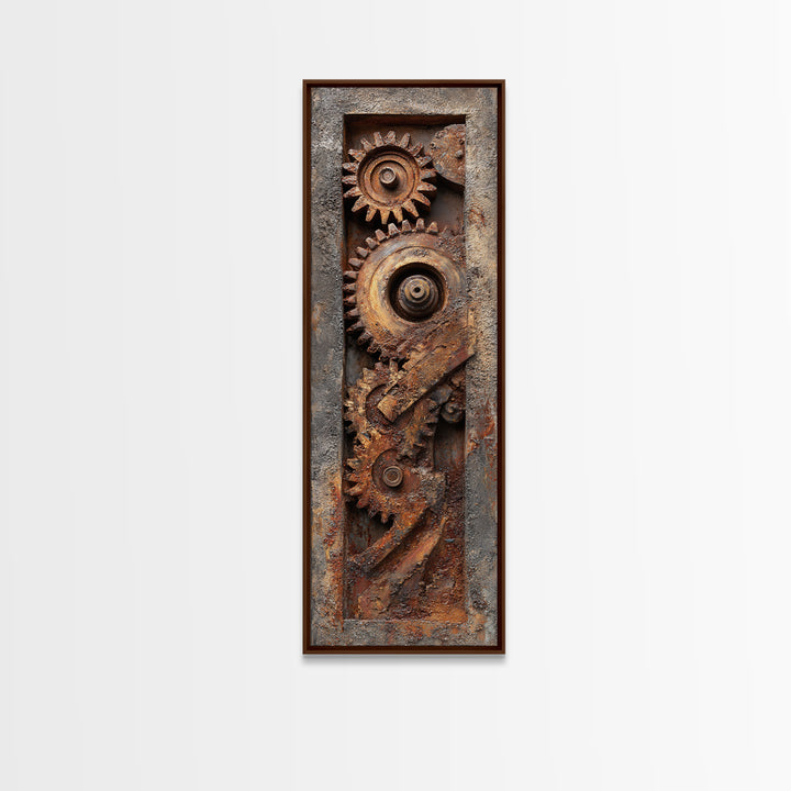 Rusted Gears Arranged as Sculptural Still Life Canvas Print, Industrial Art, Black and White Wall Art, Living Room Decor, IND-1x3-85