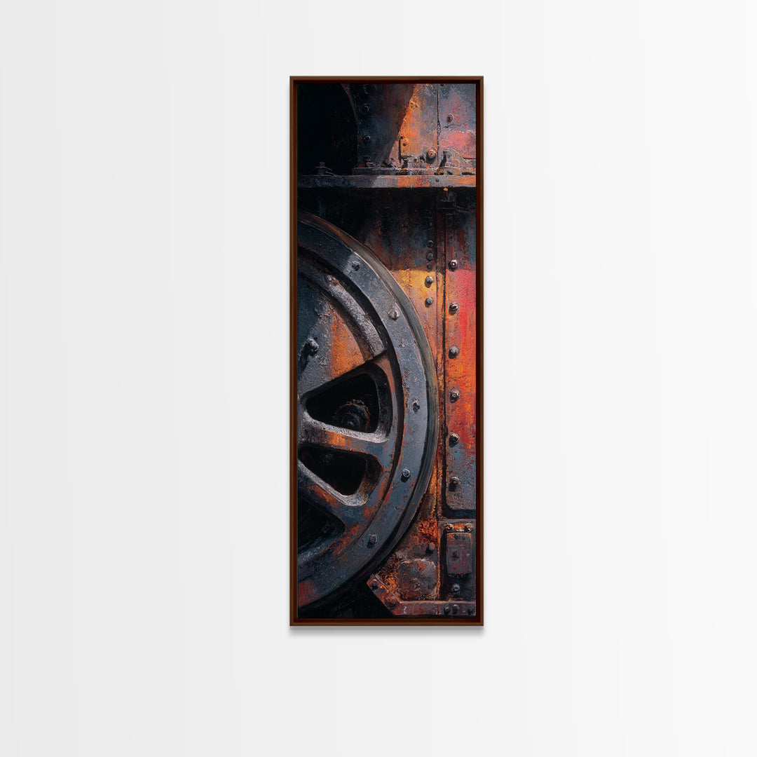 Steam Locomotive Wheel Closeup Canvas Print, Industrial Art, Digital Prints, Living Room Decor, Oil Painting, Foundry, IND-1x3-90
