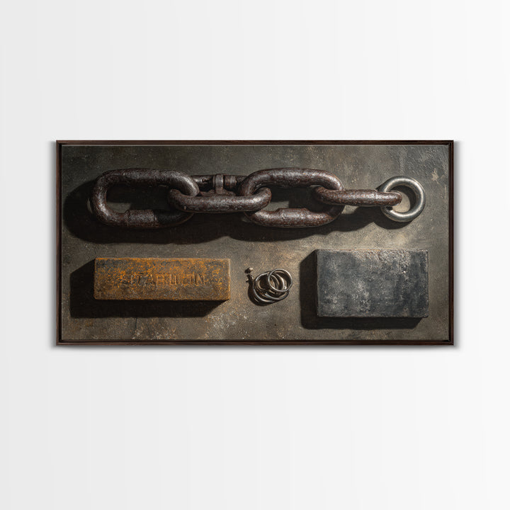 Chain and Hook Still Life Framed Canvas Print, Industrial Art, Room Decor, Living Room Decor, Fine Art, Foundry, Printables, IND-2x1-12