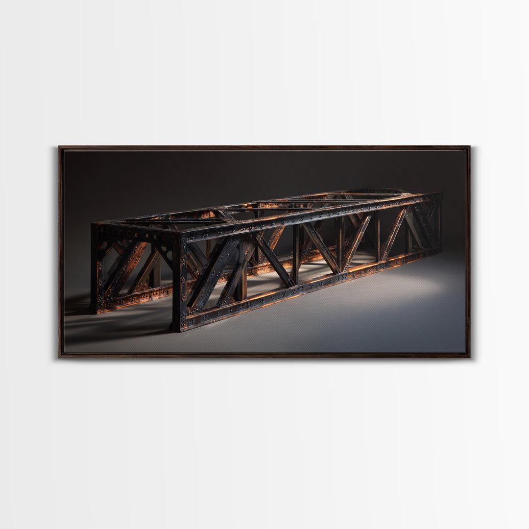 Steel Bridge Truss Framed Canvas Print, Industrial Art, Wall Hanging, Living Room Decor, Watercolor Art, Foundry, IND-2x1-23