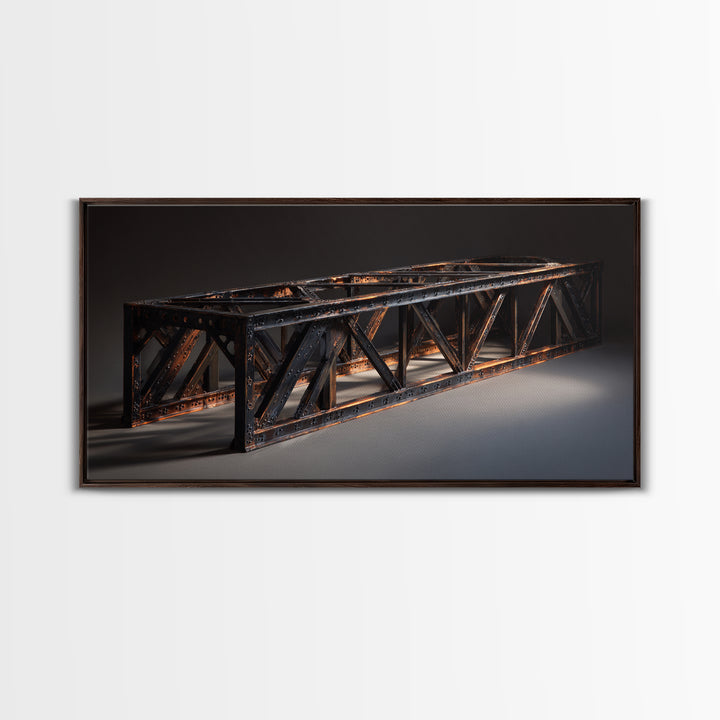Steel Bridge Truss Framed Canvas Print, Industrial Art, Wall Hanging, Living Room Decor, Watercolor Art, Foundry, IND-2x1-23