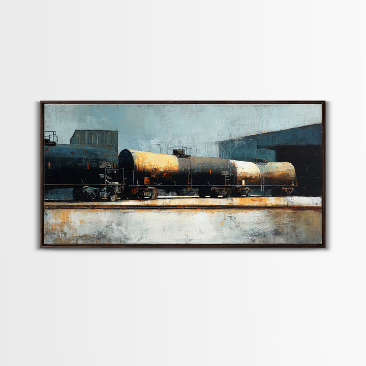 Urban Rail Yard Canvas Print, Industrial Art, Original Art, Living Room Decor, Foundry, Steampunk Decor, Bauhaus Poster, IND-2x1-41
