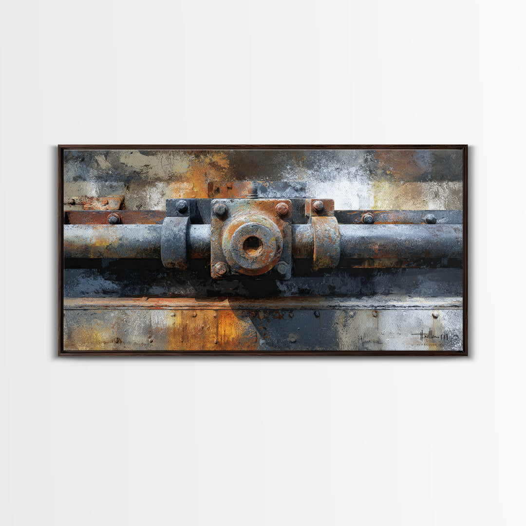 Urban Rail Yard Framed Canvas Print, Industrial Art, Metal Art, Living Room Decor, Abstract Art, Foundry, Gallery Decor, IND-2x1-65