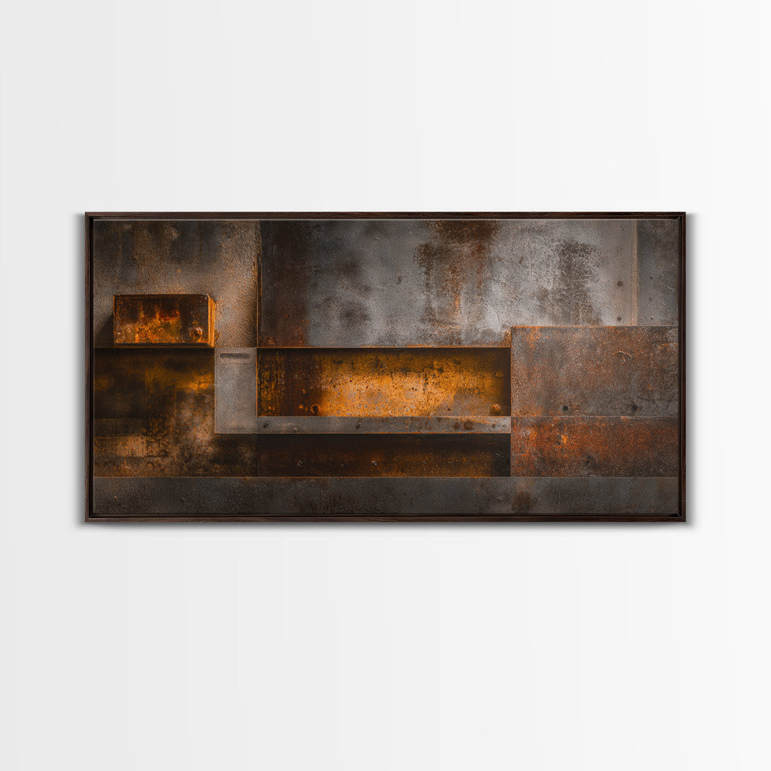 Abstract Smoke and Steel Shapes Canvas Print, Industrial Art, Original Painting, Living Room Decor, Abstract Art, Foundry, IND-2x1-68
