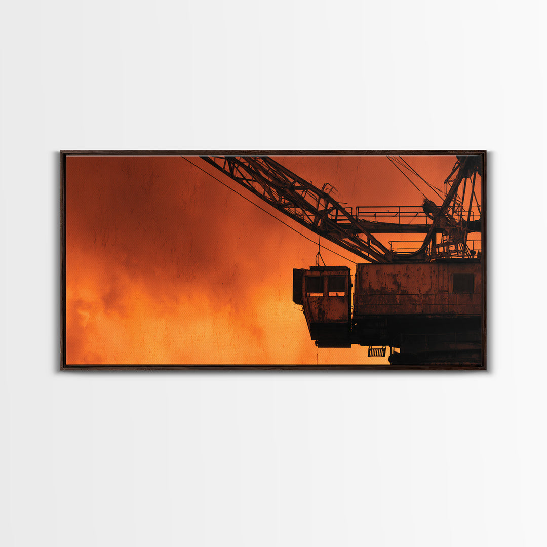 Warehouse Crane Silhouette Framed Canvas Print, Industrial Art, Minimalist Decor, Living Room Decor, Fine Art, Foundry, IND-2x1-75