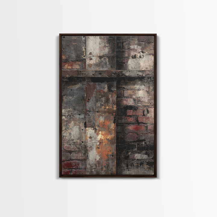 Exposed Brick Texture Abstract Framed Canvas Print, Industrial Art, Printable Art, Living Room Decor, Fine Art, Foundry, IND-2x3-12