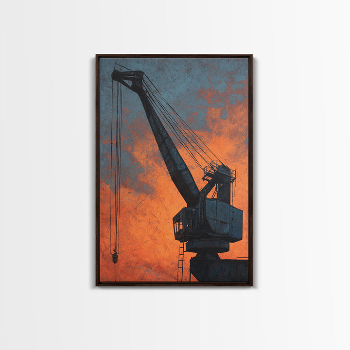 Warehouse Crane Silhouette Canvas Print, Industrial Art, Original Painting, Living Room Decor, Fine Art, Foundry, Large Art, IND-2x3-15