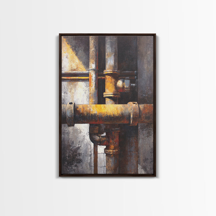 Metal Pipes and Valves as Graphic Composition Canvas Print, Industrial Art, Textured Painting, Living Room Decor, Foundry, IND-2x3-16