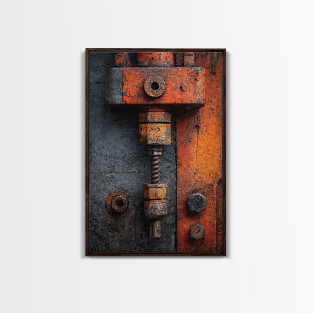 Rust Orange and Charcoal Geometric Abstraction Framed Canvas Print, Industrial Art, Art Print, Living Room Decor, Foundry, IND-2x3-22