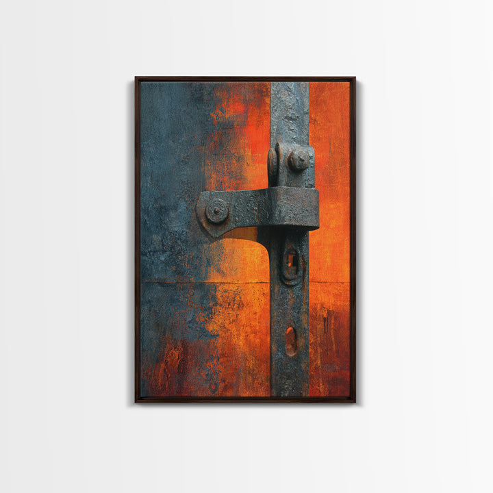 Riveted Metal Panel Texture Study Framed Canvas Print, Industrial Art, Wall Decor, Living Room Decor, Fine Art, Foundry, IND-2x3-30
