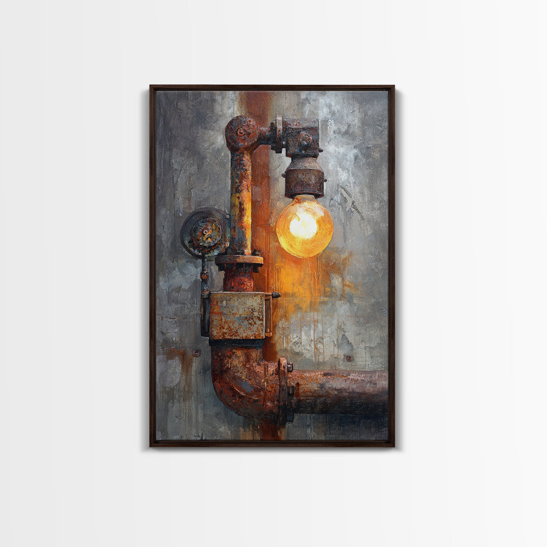 Industrial Lamp with Warm Glow Canvas Print, Industrial Art, Abstract Art, Living Room Decor, Fine Art, Foundry, Bauhaus Poster, IND-2x3-31