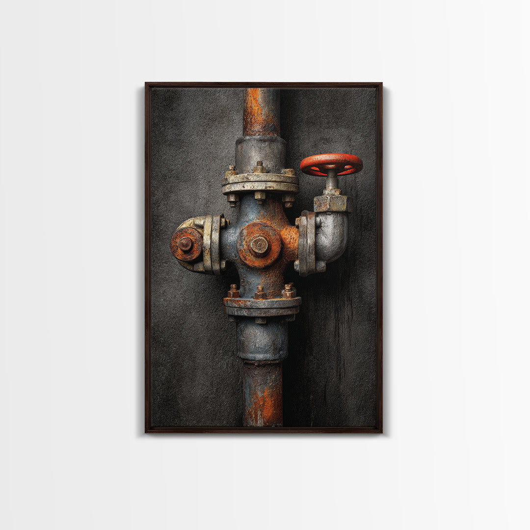 Metal Pipes and Valves as Graphic Composition Canvas Print, Industrial Art, Printables, Living Room Decor, Fine Art, Foundry, IND-2x3-40