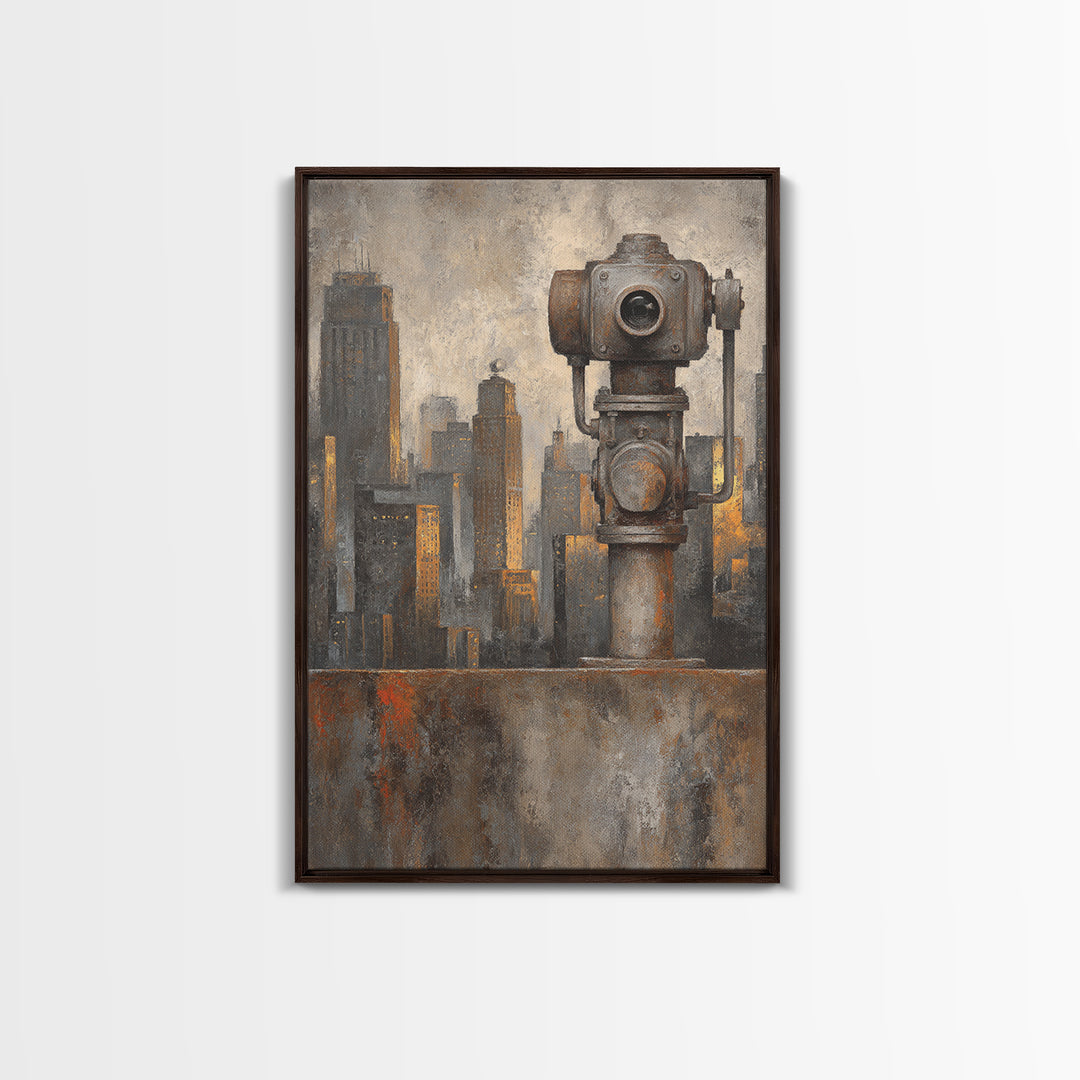 Industrial City Skyline Framed Canvas Print, Industrial Art, Living Room Decor, Abstract Art, Foundry, Abstract Wall Art, IND-2x3-44