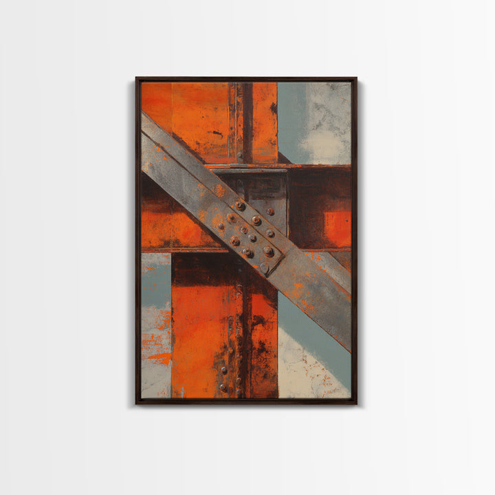 Steel Beams Crossing Like Abstract Lines Canvas Print, Industrial Art, Dining Room Wall Art, Living Room Decor, Abstract Art, IND-2x3-49