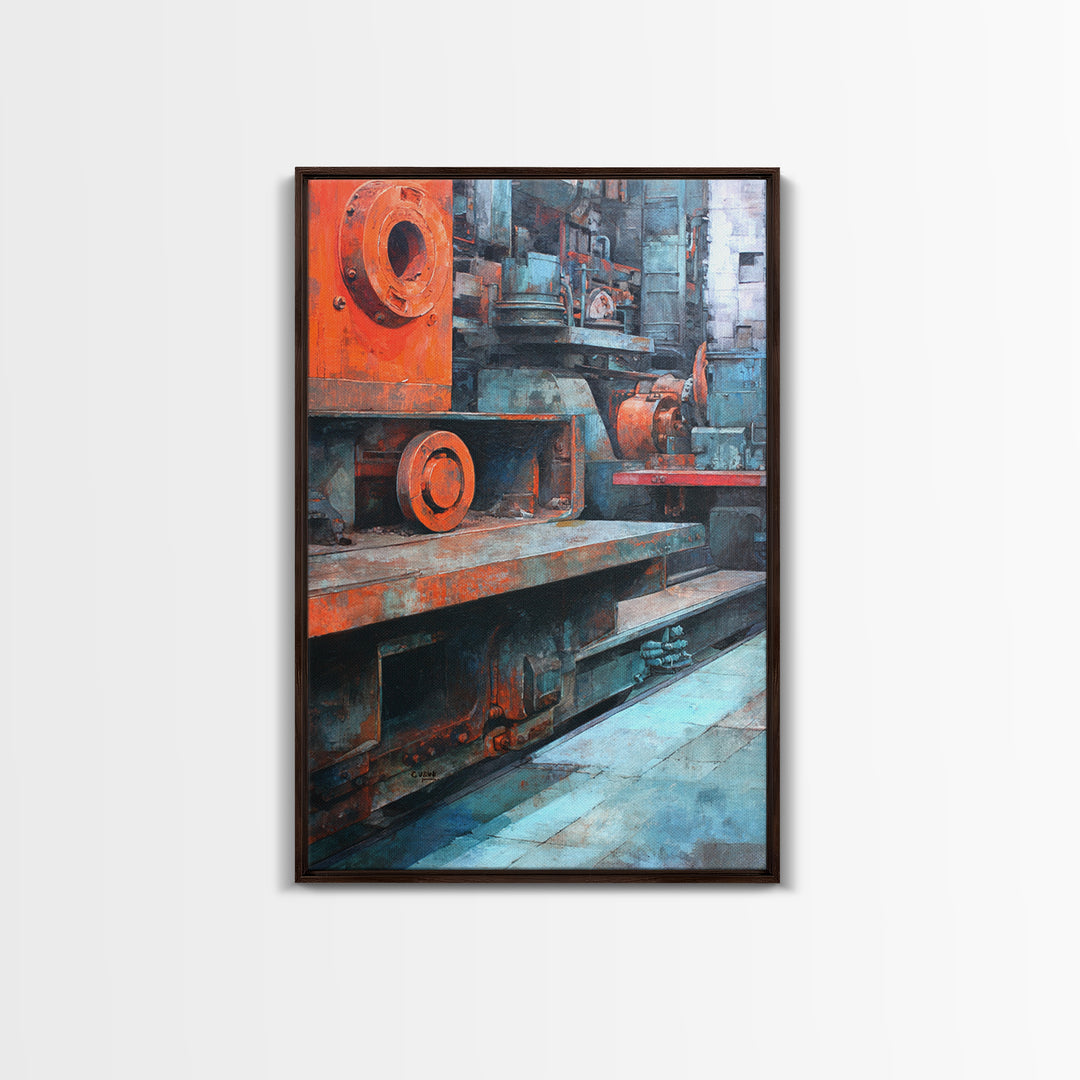 Urban Rail Yard Canvas Print, Industrial Art, Abstract Wall Art, Living Room Decor, Watercolor Art, Foundry, IND-2x3-5