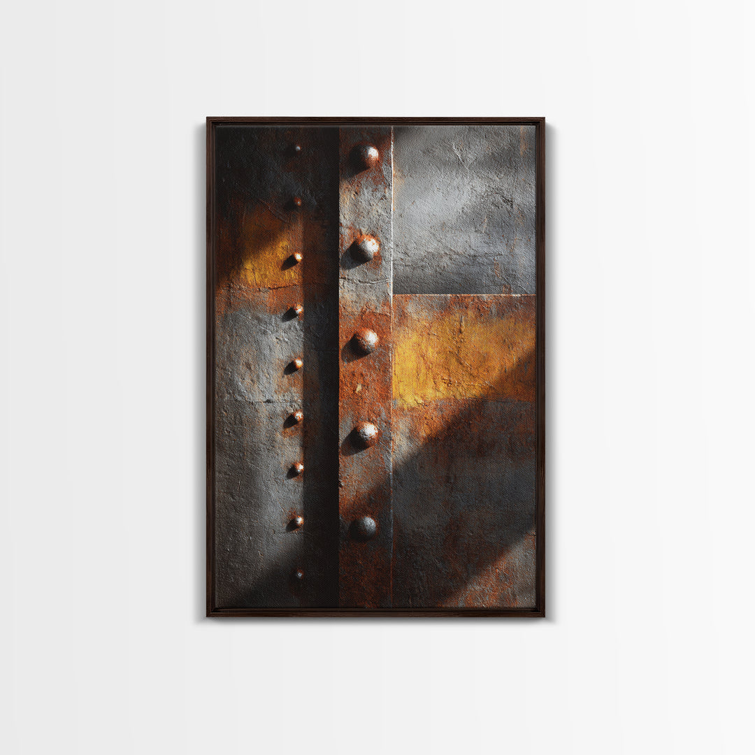 Riveted Metal Panel Texture Study Framed Canvas Print, Industrial Art, Wall Decor, Living Room Decor, Fine Art, Foundry, IND-2x3-6