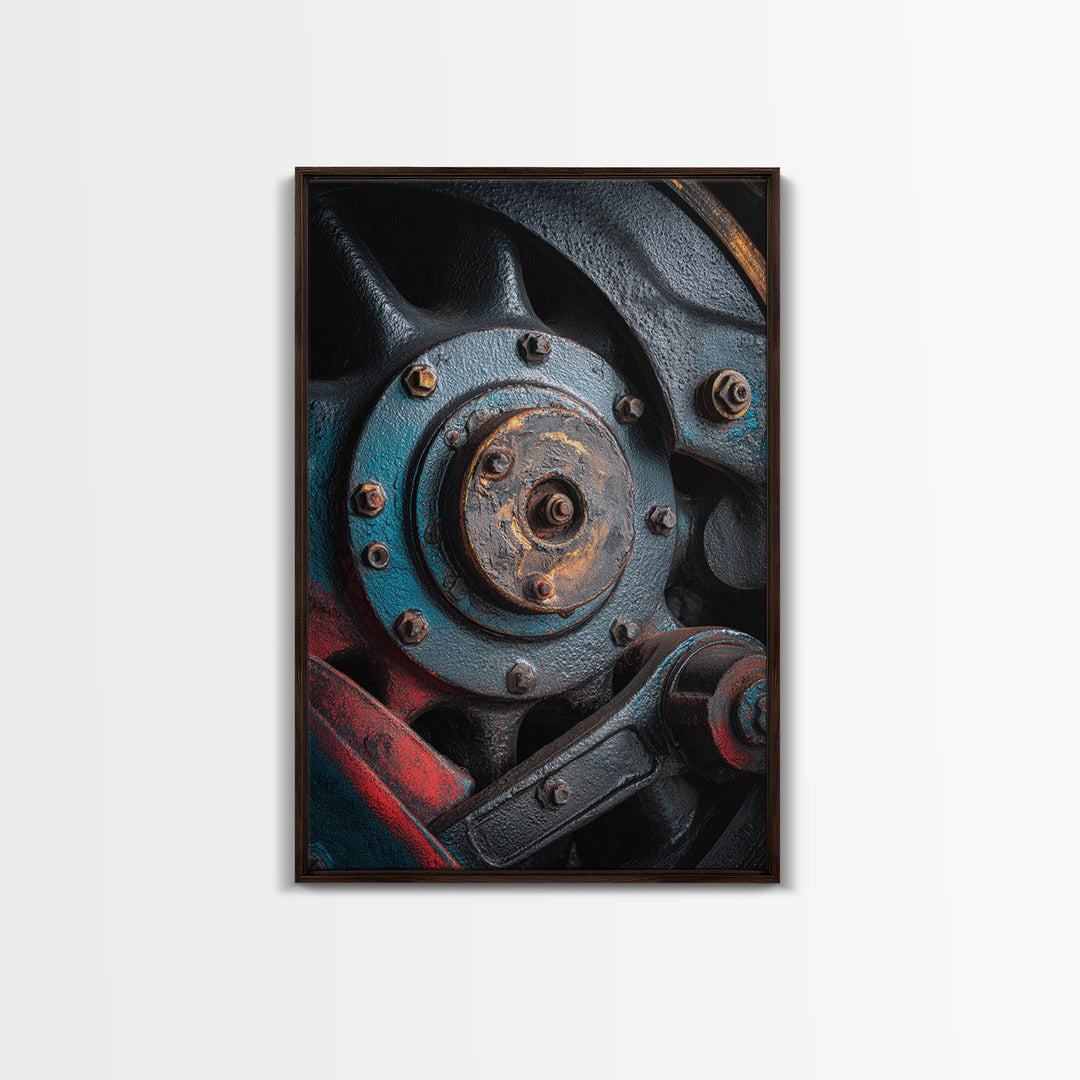 Steam Locomotive Wheel Closeup Canvas Print, Industrial Art, Black and White Wall Art, Living Room Decor, Abstract Art, Foundry, IND-2x3-62