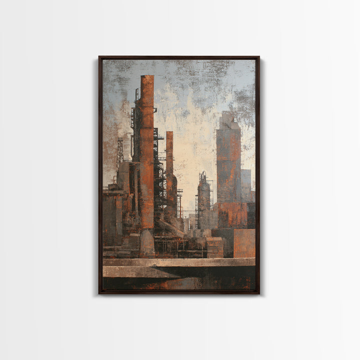 Industrial City Skyline Framed Canvas Print, Industrial Art, Contemporary Art, Living Room Decor, Fine Art, Foundry, IND-2x3-68
