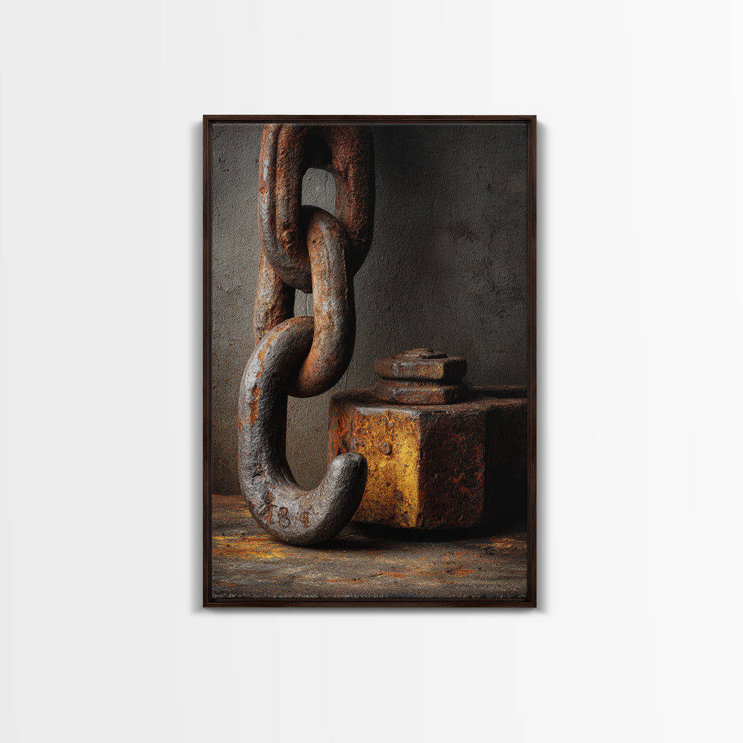 Chain and Hook Still Life Canvas Print, Industrial Art, Abstract Wall Art, Living Room Decor, Oil Painting, Foundry, IND-2x3-72