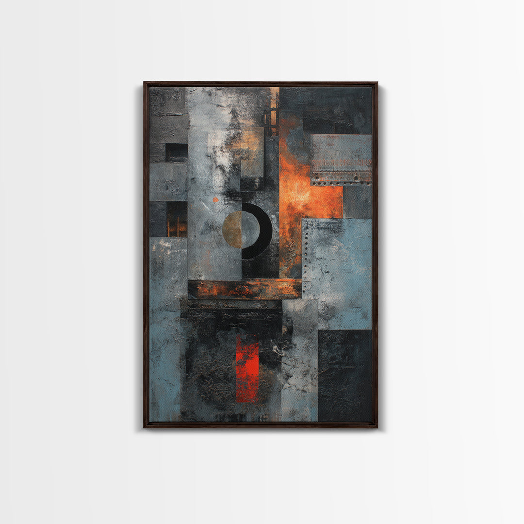 Abstract Smoke and Steel Shapes Framed Canvas Print, Industrial Art, Luxury Decor, Living Room Decor, Abstract Art, Foundry, IND-2x3-8