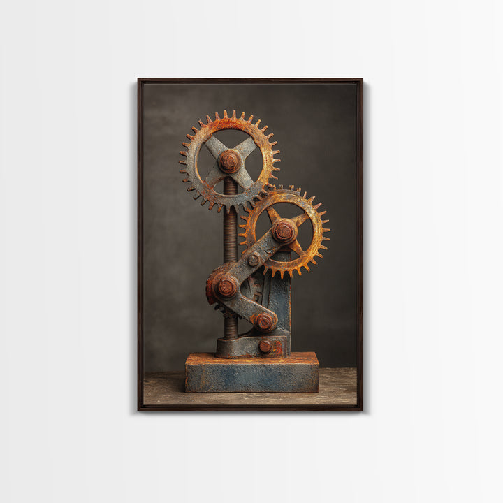 Rusted Gears Arranged as Sculptural Still Life Canvas Print, Industrial Art, Black and White Art, Living Room Decor, Foundry, IND-2x3-81